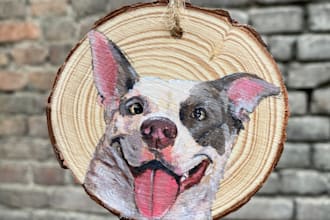 do hand painted ornaments on wood slice in acrylics