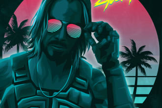 synthwave retrowave vaporwave your photo with my style