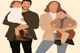 draw cute portrait illustration for family
