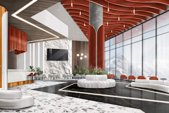 create hand drawn rendering for hospitality interiors