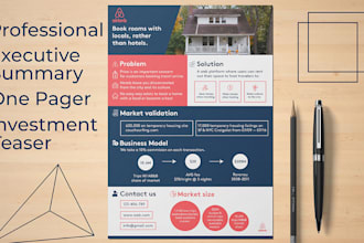 design one pager flyer sales sheet executive summary and investment teaser