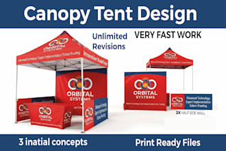 do canopy tent design with back wall , sides wall , table cover , flags