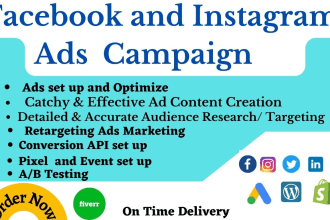 setup targeted ads for facebook, instagram, shopify, tiktok and manage it