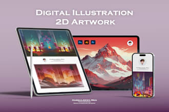 draw landscape illustration and background concept art, nft