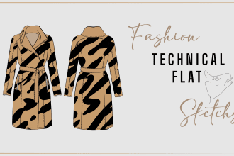 do fashion flat sketch and tech pack with in 3 hours