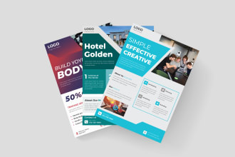 design flyers for the gym studio, hotel service, and creative agency