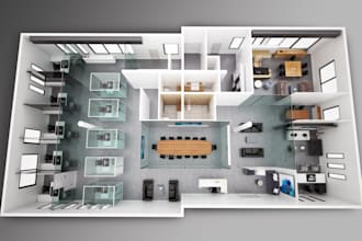 a professional 3d floorplan photorealistic and sketches