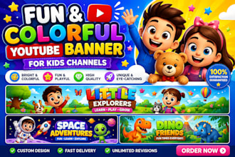 design a fun and colorful youtube banner for kids channels