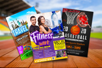 design sports flyer gym, fitness, basketball, travel,  baseball, soccer flyer