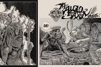 draw chaotic, dark, heavy, death, doom, occult black metal illustrations