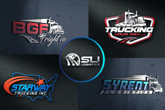 design creative transport logistics dispatching trucking moving cargo logo