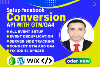 setup facebook conversion API, ga4 server side tracking with GTM for ecommerce