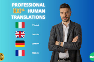 provide professional translations into italian, german, english and french