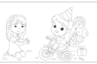 create unique coloring book page illustration for children