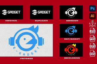 edit, redesign, modify, recolor, make transparent and vectorize your old logo