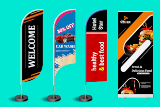 design feather flag teardrop pull up and roll up banner