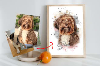 paint watercolor painting portrait of your pets, dogs, cats