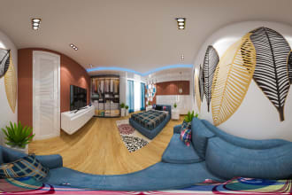 make 360 panorama view interior design 3d render
