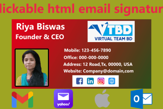 make email signature clickable HTML email signature for gmail outlook or anymail