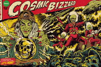 create illustration in distressed retro and comic style