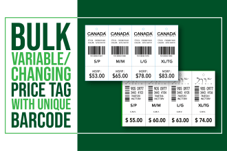 design bulk variable price tag, avery label with a barcode