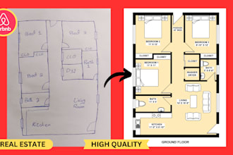 redraw 2d floor plan in autocad for real estate and airbnb