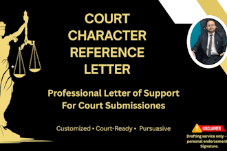 write a court character reference letter or support letter