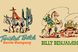 do great western cowboy illustration for apparel