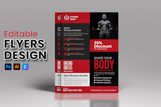 fitness, gym, workout, yoga club promotional flyers design