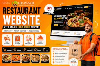 design restaurant website with online food order system delivery, pickup service