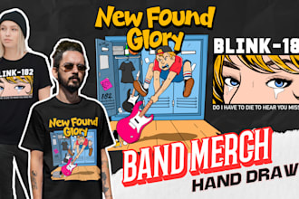 illustrate custom punk rock band merchandise artwork