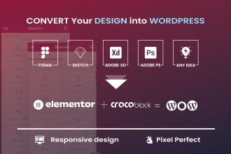 convert figma, xd, sketch, PSD, ai to elementor website