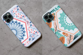 design phone case, mockup and wallpaper, and discount offer on bulk orders