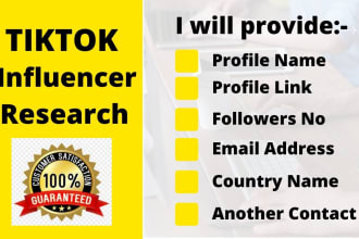 make a list of tik tok influencer research for influencer marketing