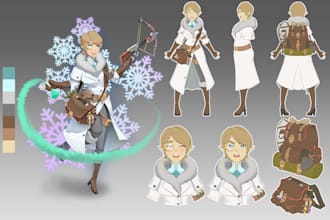 draw character design sheet in anime style for your charcacter