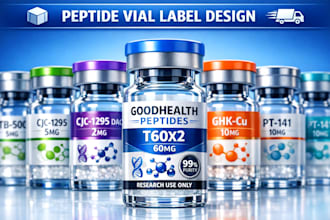 design clean peptide vial label, vial label design, product label design