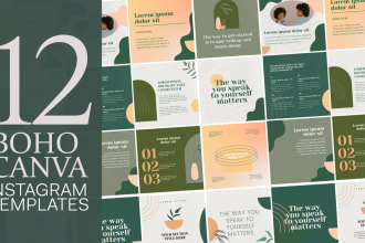 provide 12 boho and creative canva template for instagram