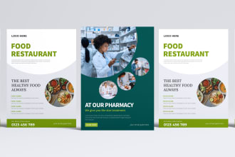 design professional flyers for pharmacy, food restaurant, and social media