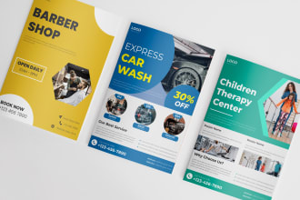 design flyers for car wash, barbershop, and child therapy center