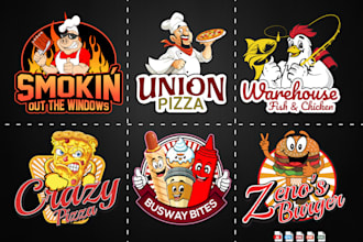 design pizza, burger, fast food, chef, grill, bbq, and restaurant logo