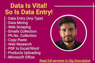 do data entry, web scraping, excel, typing, copy and paste