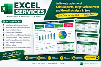 professional excel sales reports, target achievement and growth analysis