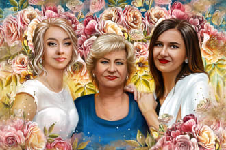 draw a family digital portrait art from photo