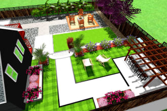 design  2d and 3d landscape backyard garden, patio render