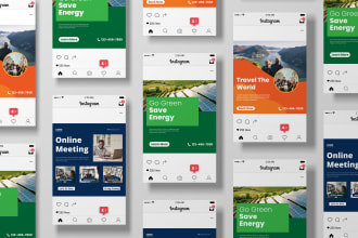 design social media content for green energy, travel agency, online meeting