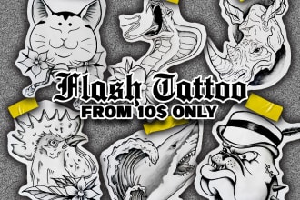 create black and white flash tattoo design with any styles