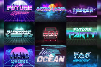 make 80s retro style logo by synthwave 3d neon style