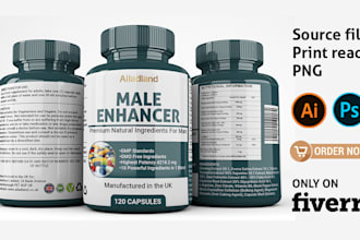 do supplement label design with 3d bottle mockup