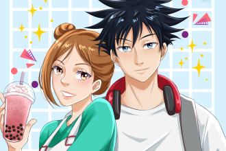 draw anime style illustration for couple