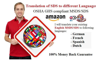 translate yours english msds or sds into different languages